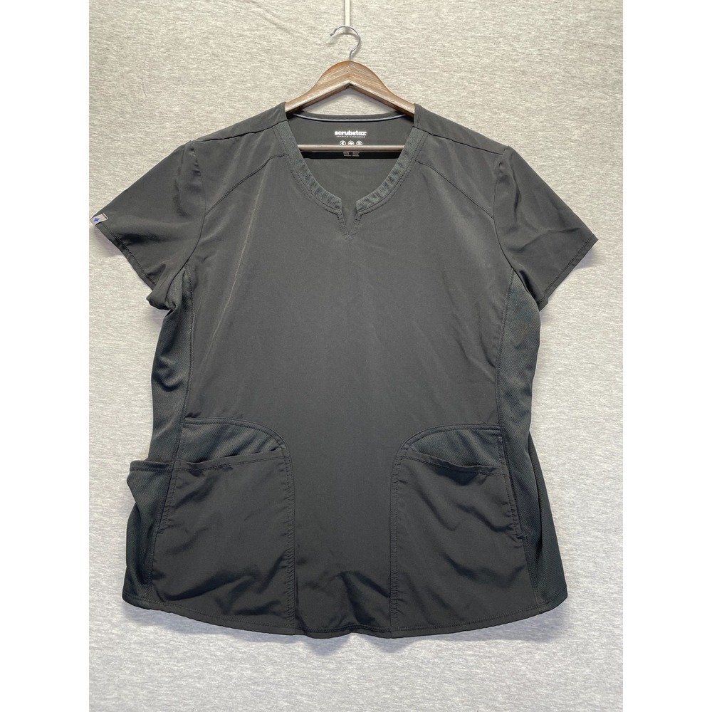 Scrubstar Scrub Top‎ Womens 2XL Black 4-Way Stretch Performance Mesh Side Panels